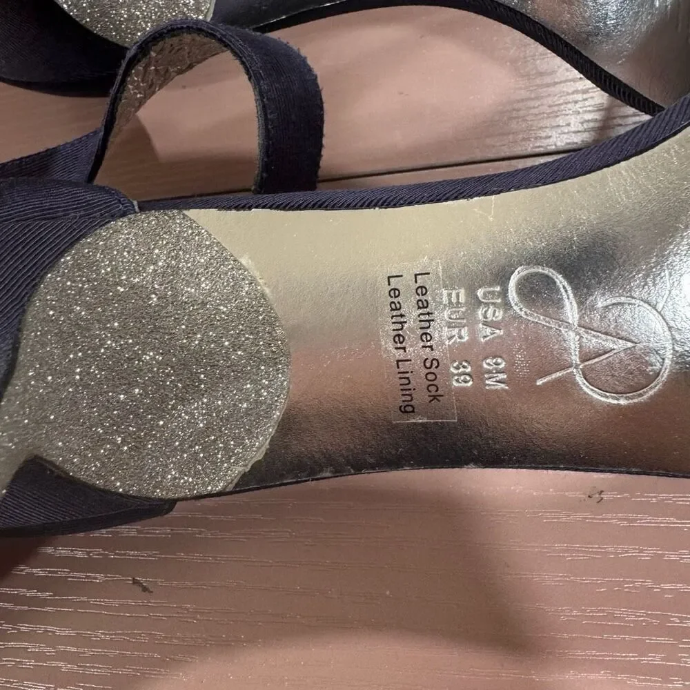 ADRIANNA PAPELL 9 AVRIL CRYSTAL FAILLE EVENING HEELED BLUE SANDAL